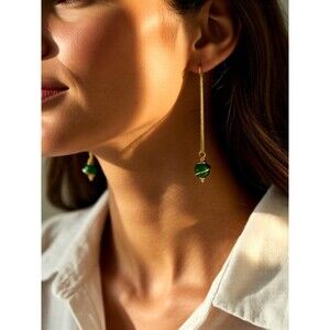 Dainty Green Jasper + Chain Dangle Earrings! ForestCore Fall Boho Festival Vibes